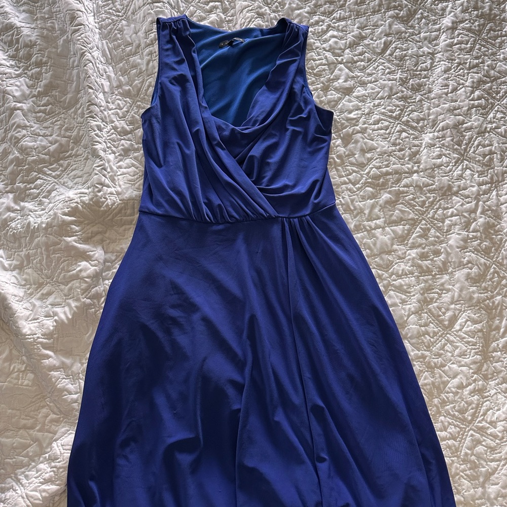 Tiana B. Blue Sleeveless Wrap Midi Dress